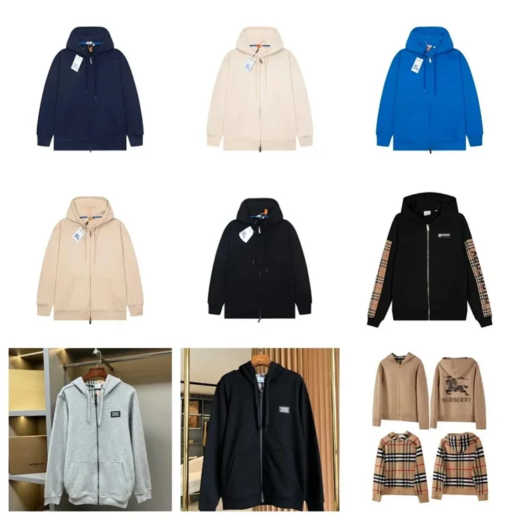 Burberry Hoodie Zip-Up Sweatshirt Men's Fashion