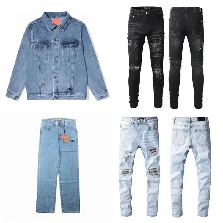 Men's Distressed Denim Jeans & Light Blue Jacket Set - UrbanStyle