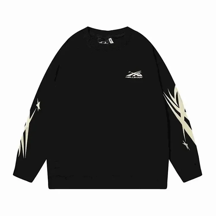 Black Long Sleeve Sweatshirt with Star Design and Logo
