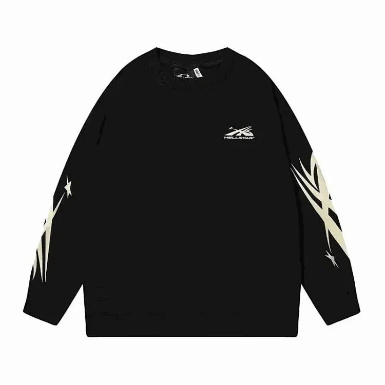 Black Long Sleeve Sweatshirt with Star Design and Logo