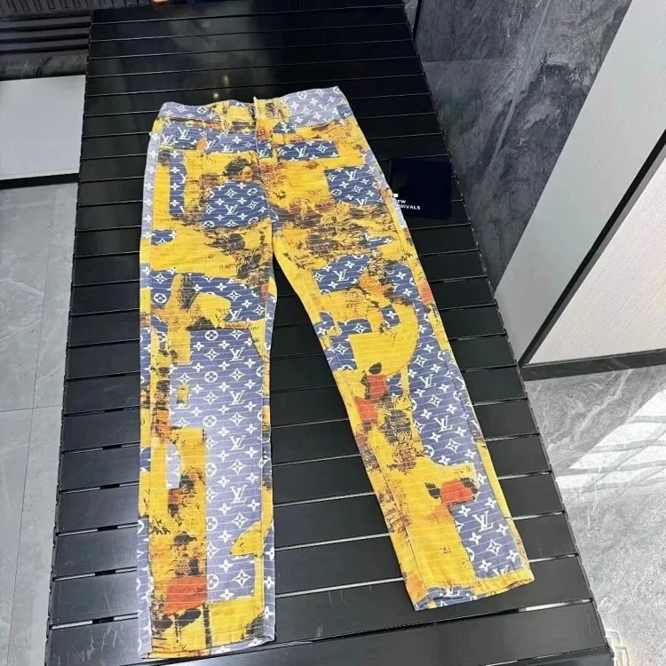  LV Monogram Print Yellow Pants Men's Fashion Streetwear