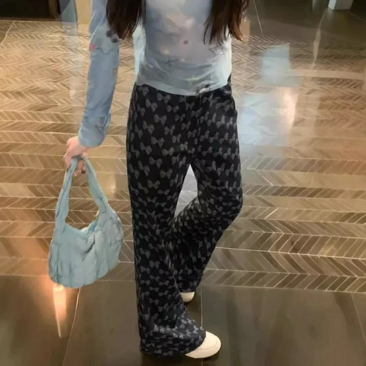 Women's Houndstooth Pattern Wide Leg Pants  
