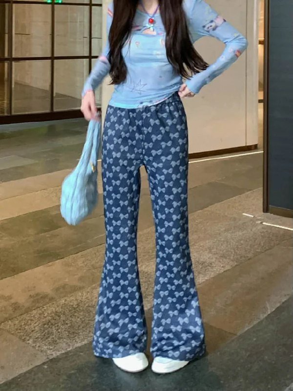 Women's Houndstooth Pattern Wide Leg Pants  