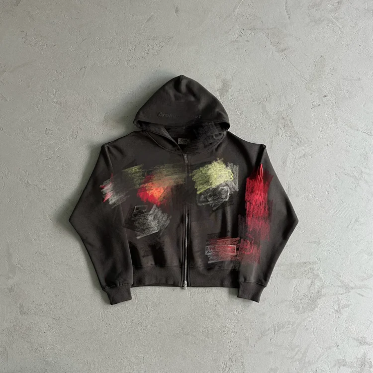 Abstract Print Hoodie - Black with Vibrant Art Des