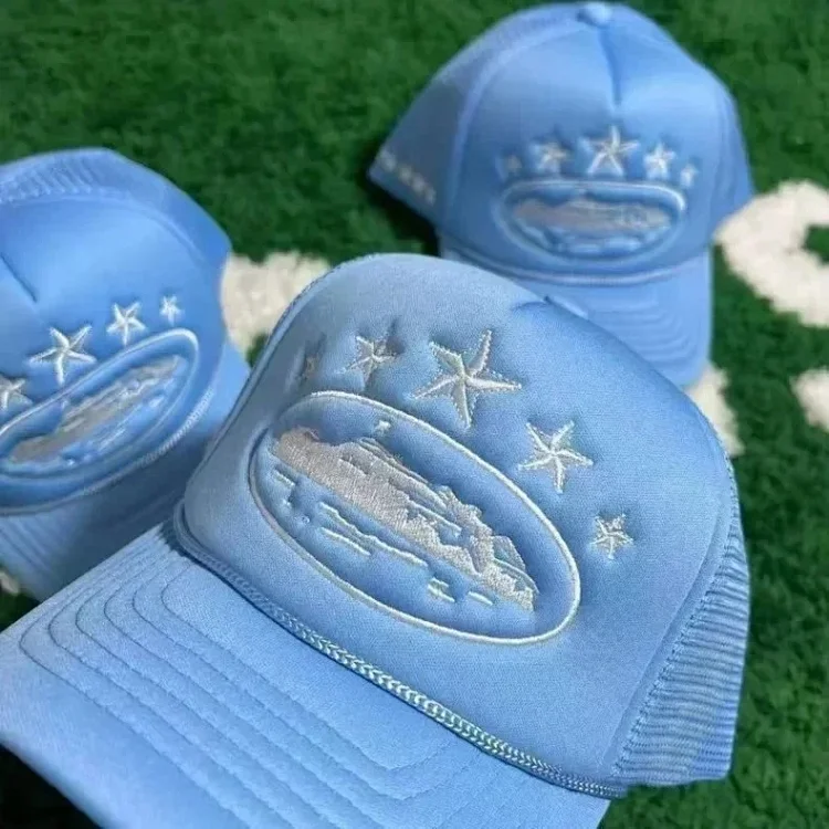 Blue Embroidered Star Pattern Trucker Hat
