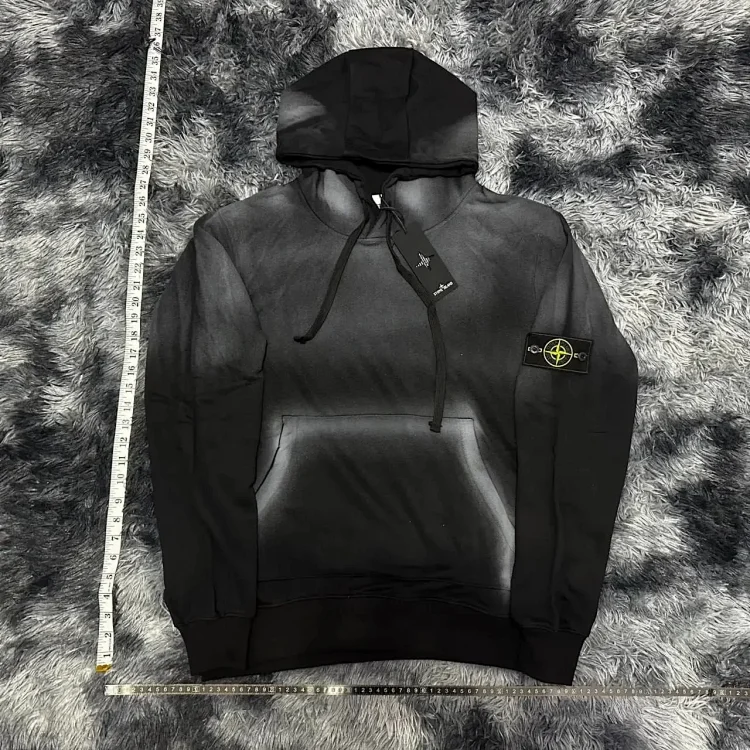 Stone Island Hoodie - Black Tie-Dye Design, Size M