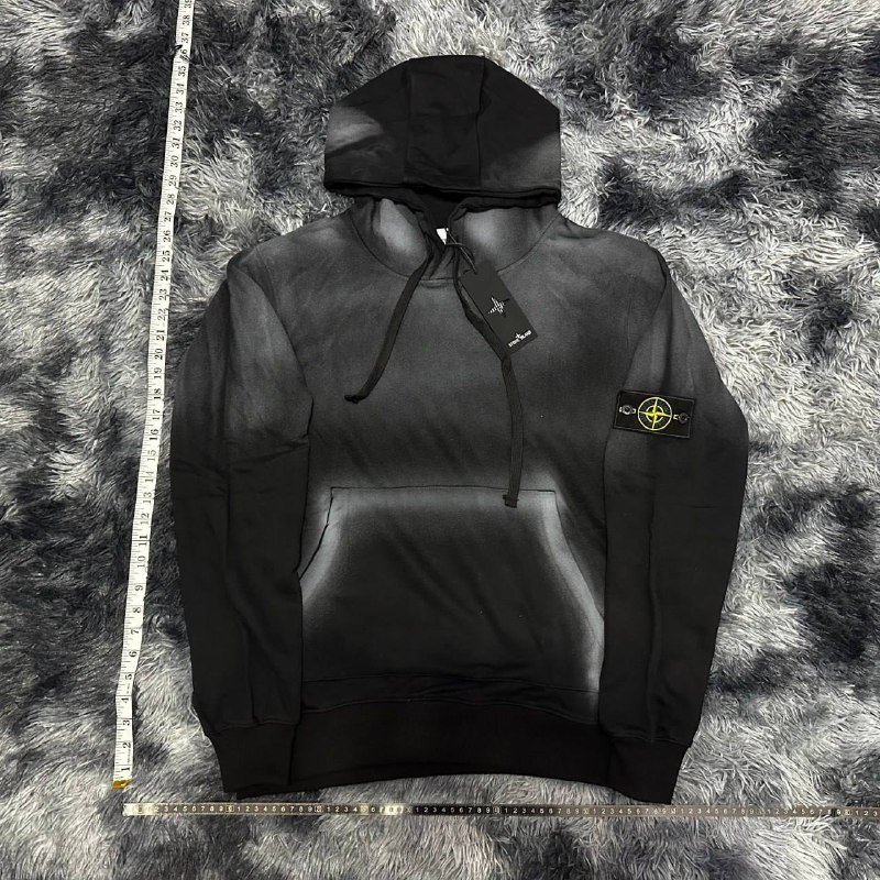 Stone Island Hoodie - Black Tie-Dye Design, Size M