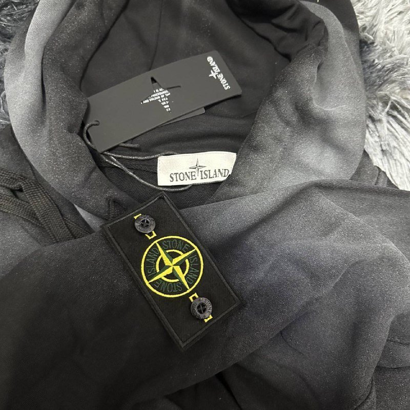 Stone Island Hoodie - Black Tie-Dye Design, Size M