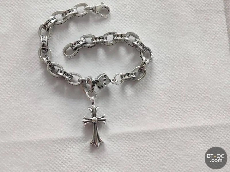 Chrome Hearts Silver Floral Bracelet with Cross Design