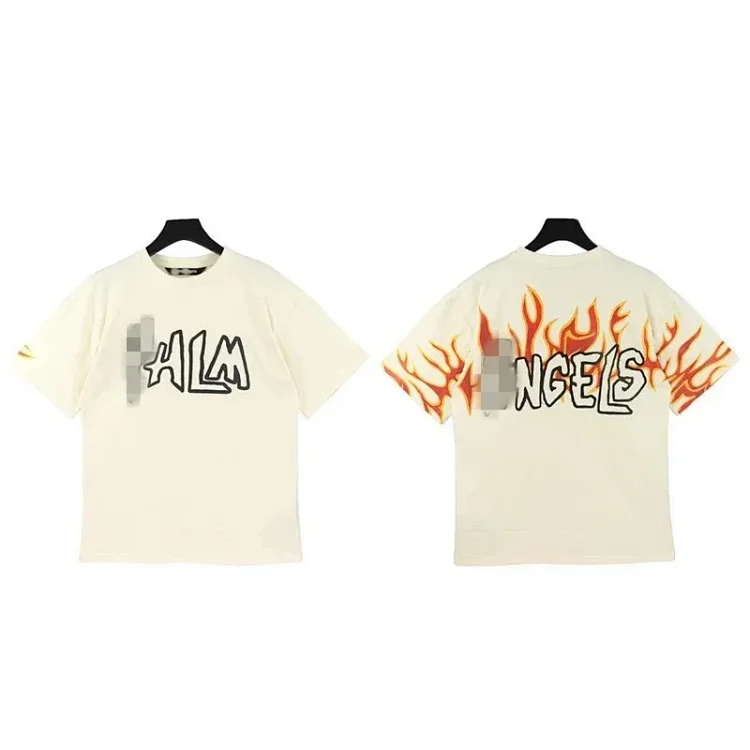 Palm Angels Flame Logo T-Shirt - Cream Color