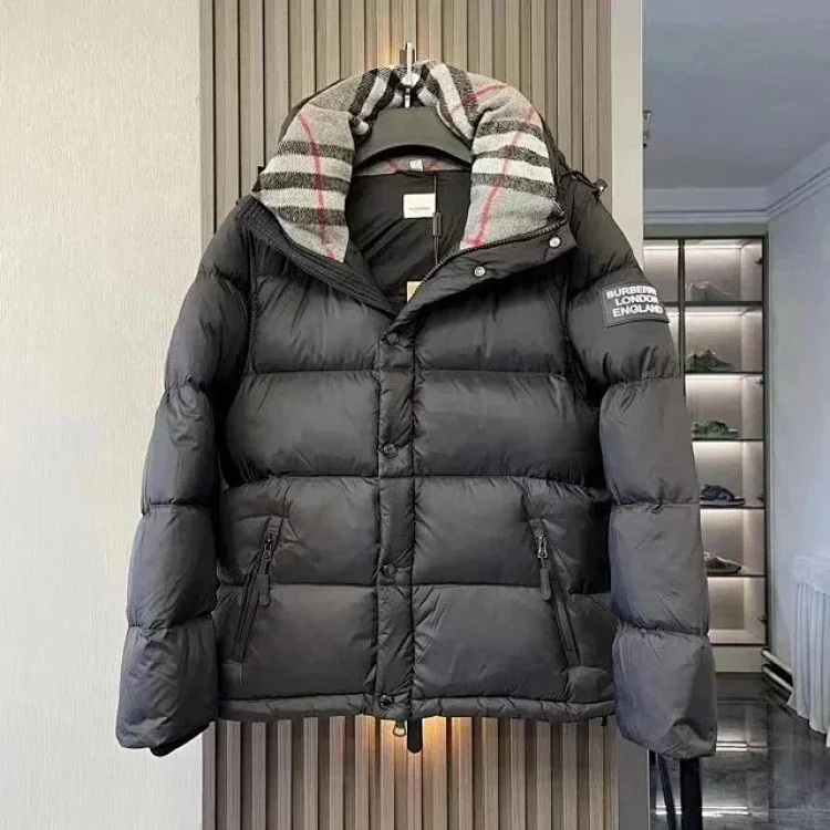 Burberry Black Down Jacket with Check Lining