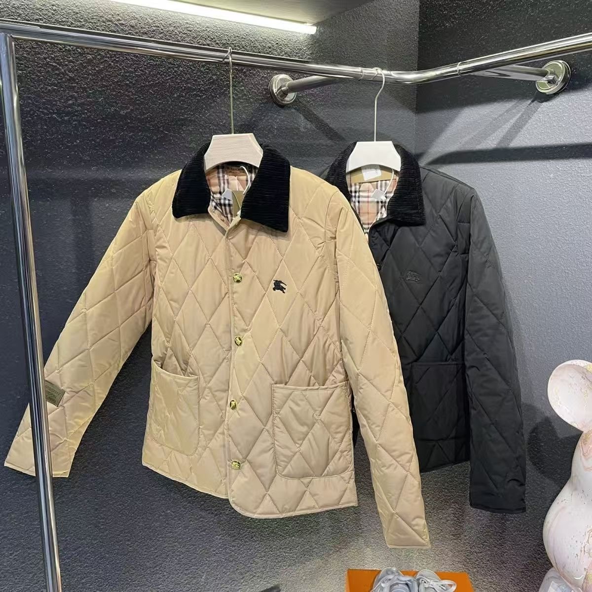 Burberry Black Down Jacket with Check Lining
