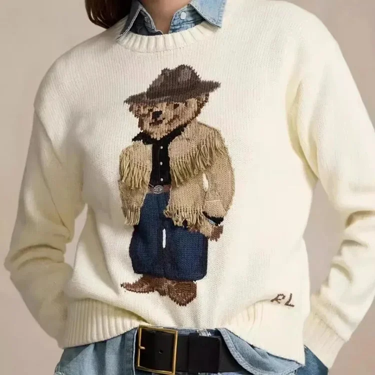 Polo Bear Knit Sweater with Western Design
