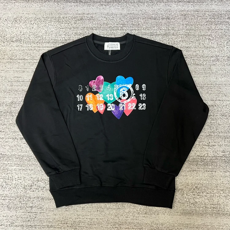  Colorful Heart Number Print Black Sweatshirt