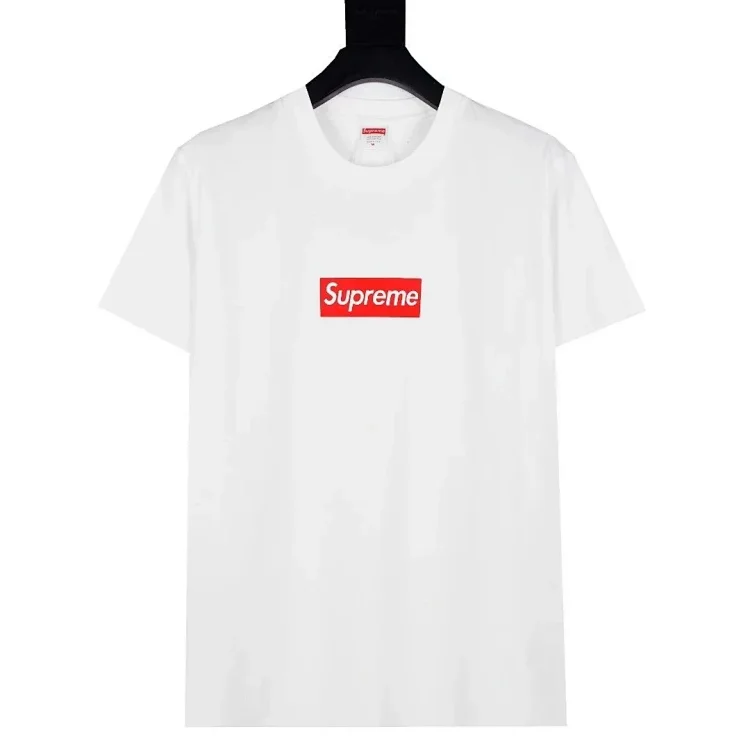 White Supreme T-Shirt with Red Box Logo - Classic Streetwear Style