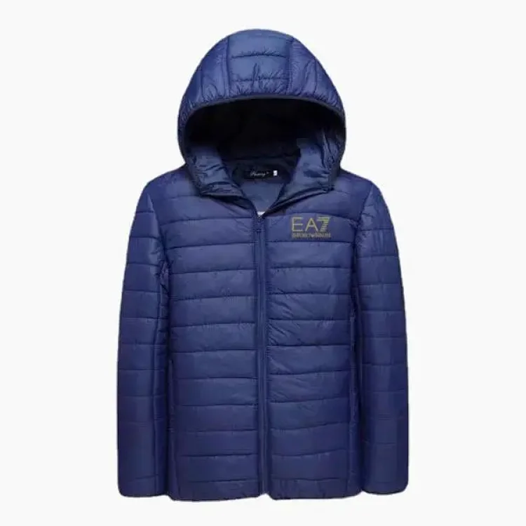 EA7 Men's Quilted Hooded Jacket with Logo Patch EA7 Jackets
