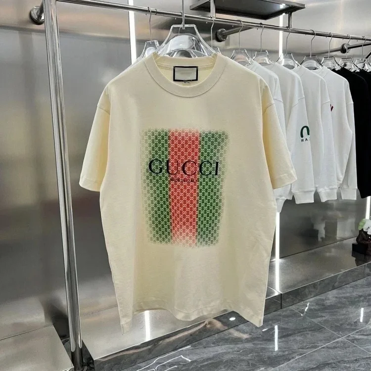 Gucci Classic Logo T-Shirt with Green Red Stripe Design  