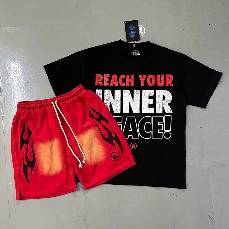 Hellstar Records Black T-Shirt & Shorts Set with Flame Logo
