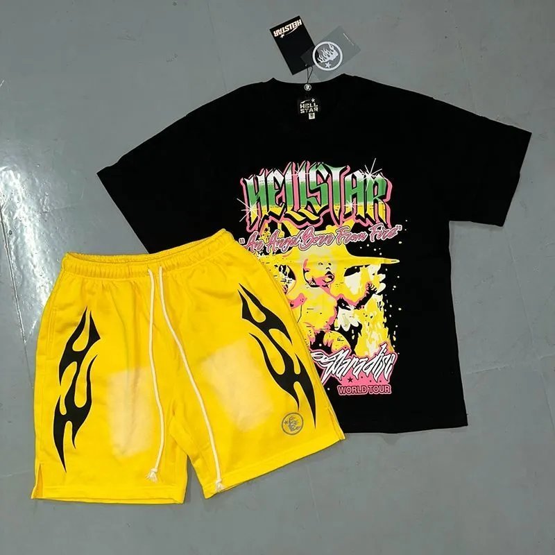 Hellstar Records Black T-Shirt & Shorts Set with Flame Logo