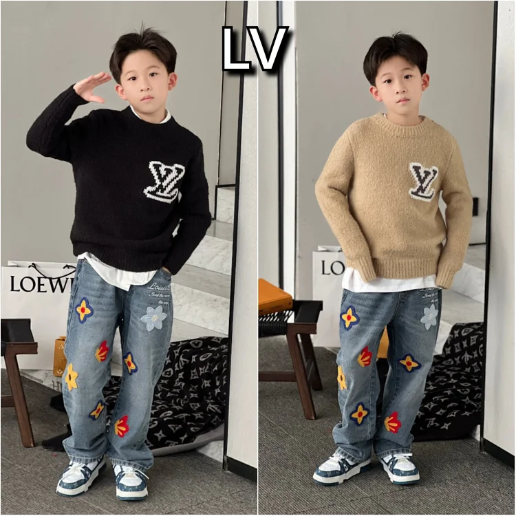 LV Kids Knit Sweater with Embroidered Flowers LV Sweaters