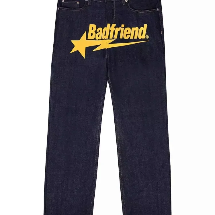Badfriend Logo Denim Jeans - Bold Yellow Star Design