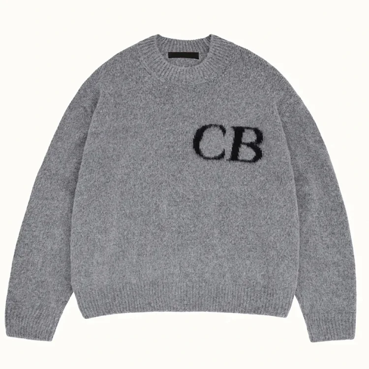 CB Grey Knit Sweater with Logo Embroidery CB Sweaters