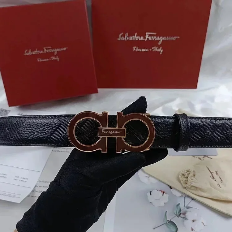 Salvatore Ferragamo Gancini Leather Belt for Men - Black with Gold Buckle