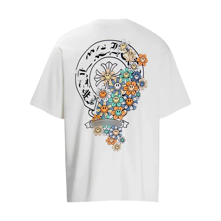 Flower Skull Design White T-Shirt for Men and Women