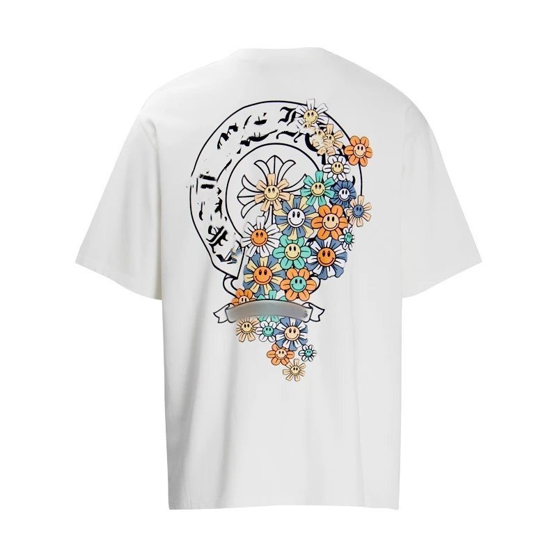 Flower Skull Design White T-Shirt for Men and Women