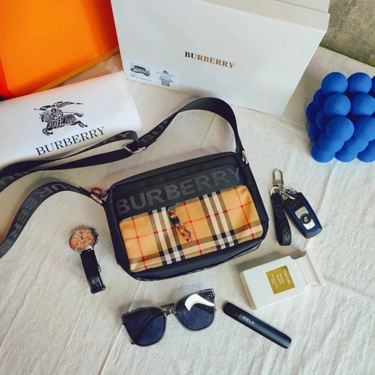 Burberry Check Crossbody Bag with Logo Strap