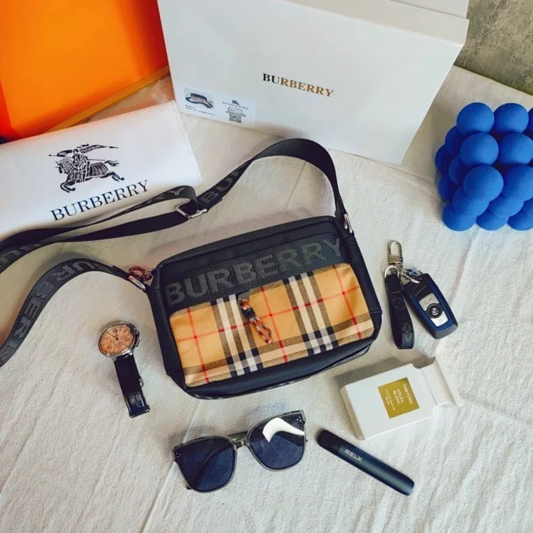 Burberry Check Crossbody Bag with Logo Strap