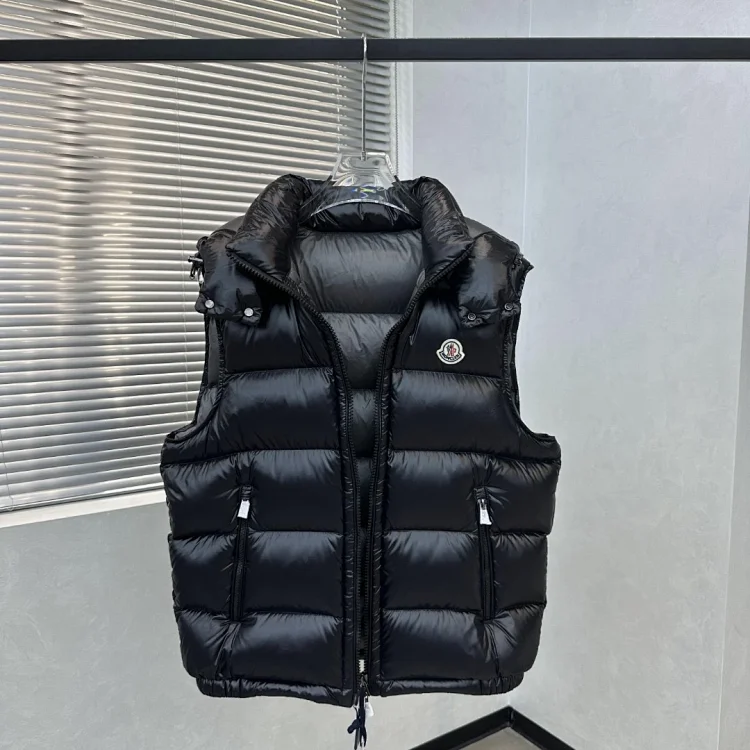 Moncler Men's Black Down Vest with Logo Patch Moncler Vest