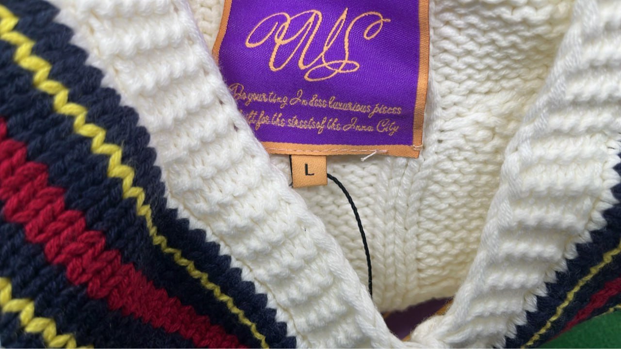 Vintage Cable Knit Sweater with Striped Collar and Cuffs Vintage Sweaters