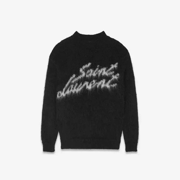 Saint Laurent Black Fuzzy Logo Sweater Saint Sweaters