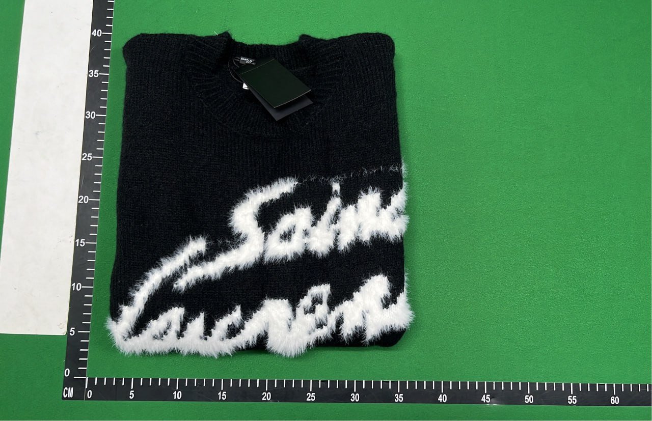 Saint Laurent Black Fuzzy Logo Sweater Saint Sweaters