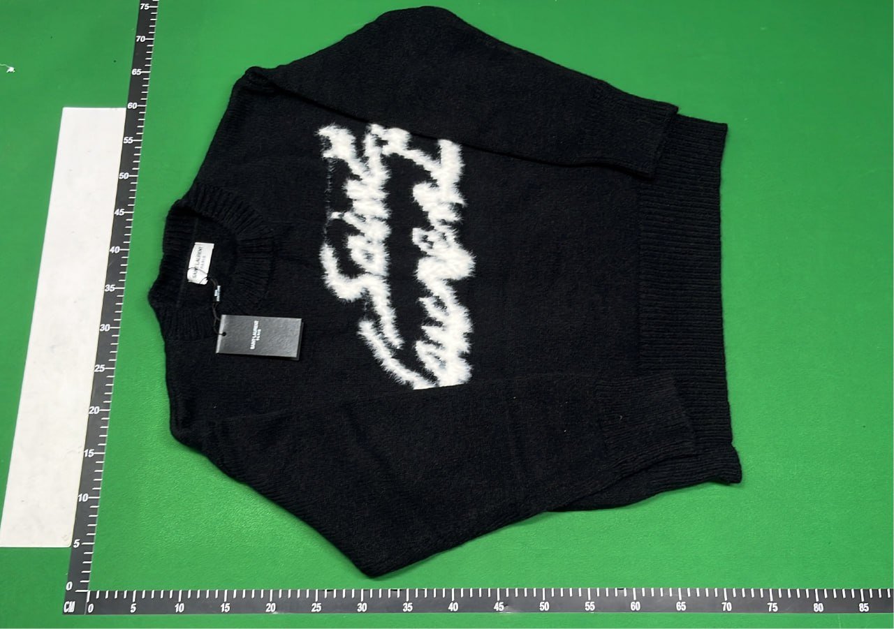 Saint Laurent Black Fuzzy Logo Sweater Saint Sweaters