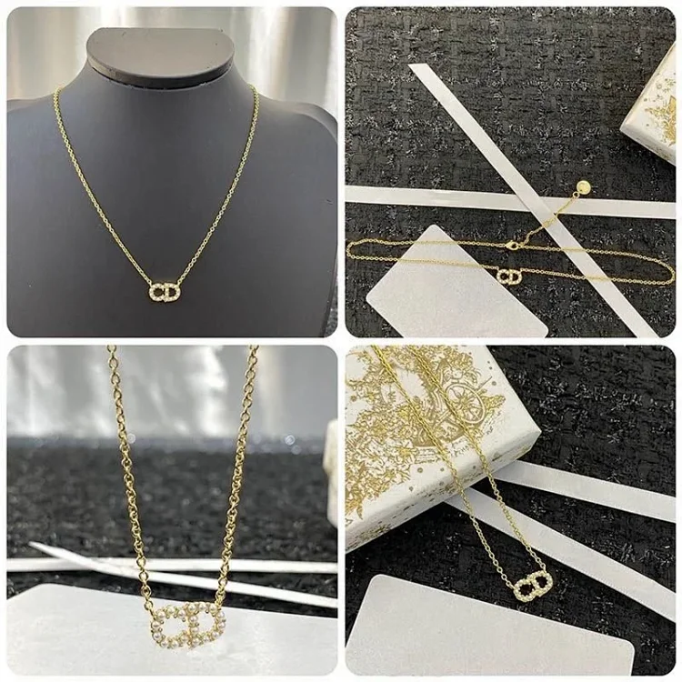 Gold Plated CC Logo Pendant Necklace for Women