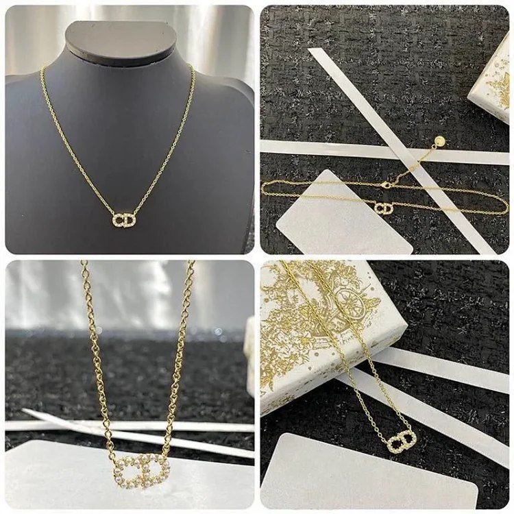 Gold Plated CC Logo Pendant Necklace for Women