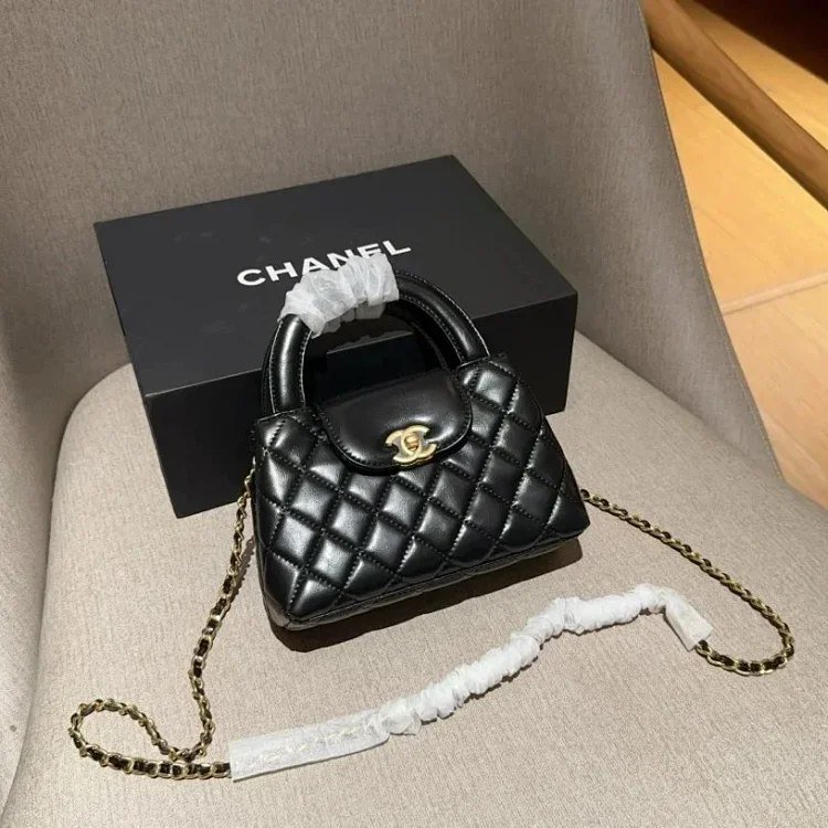  Chanel Black Quilted Leather Mini Bag with Gold Chain  