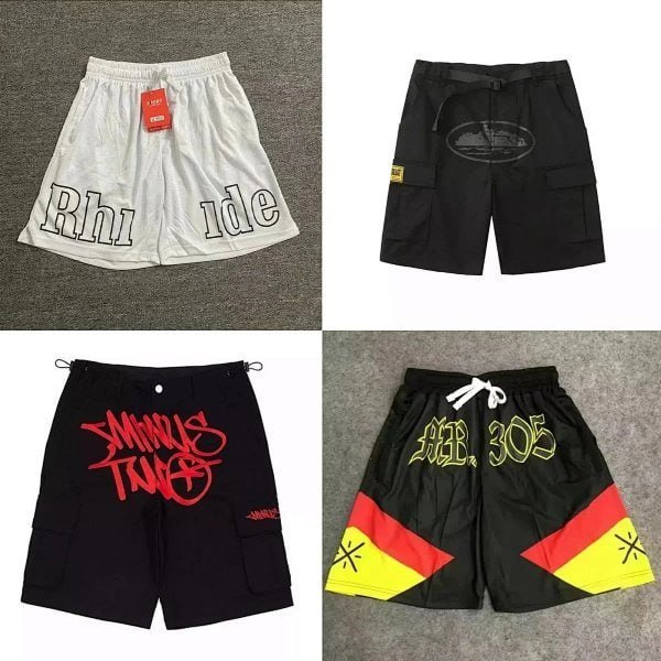  A.B. 305 Black Red Yellow Cargo Shorts with Star Design  