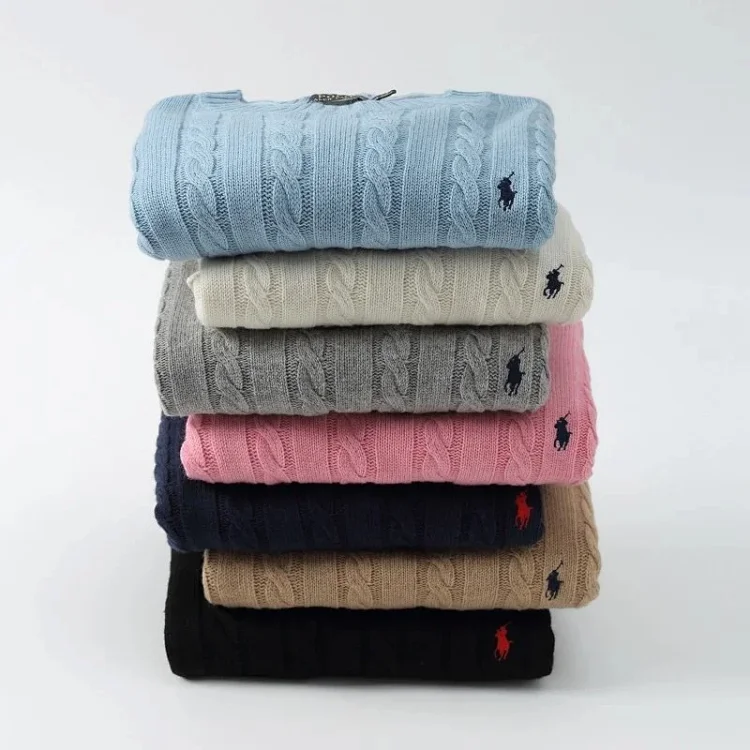 Cable Knit Sweaters for Men - Classic Pony Logo Design  