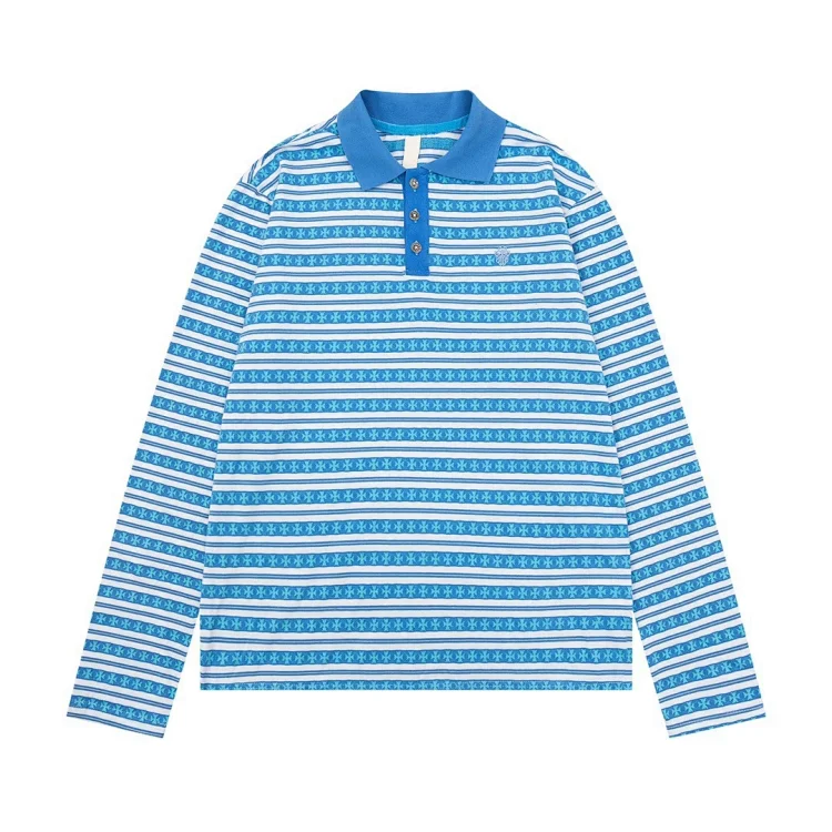 BlueWave Men's Long Sleeve Striped Polo Shirt with Cross Pattern BlueWave Shirts