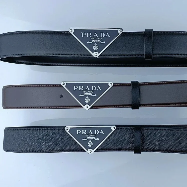 Prada Triangle Logo Belt for Men and Women  
