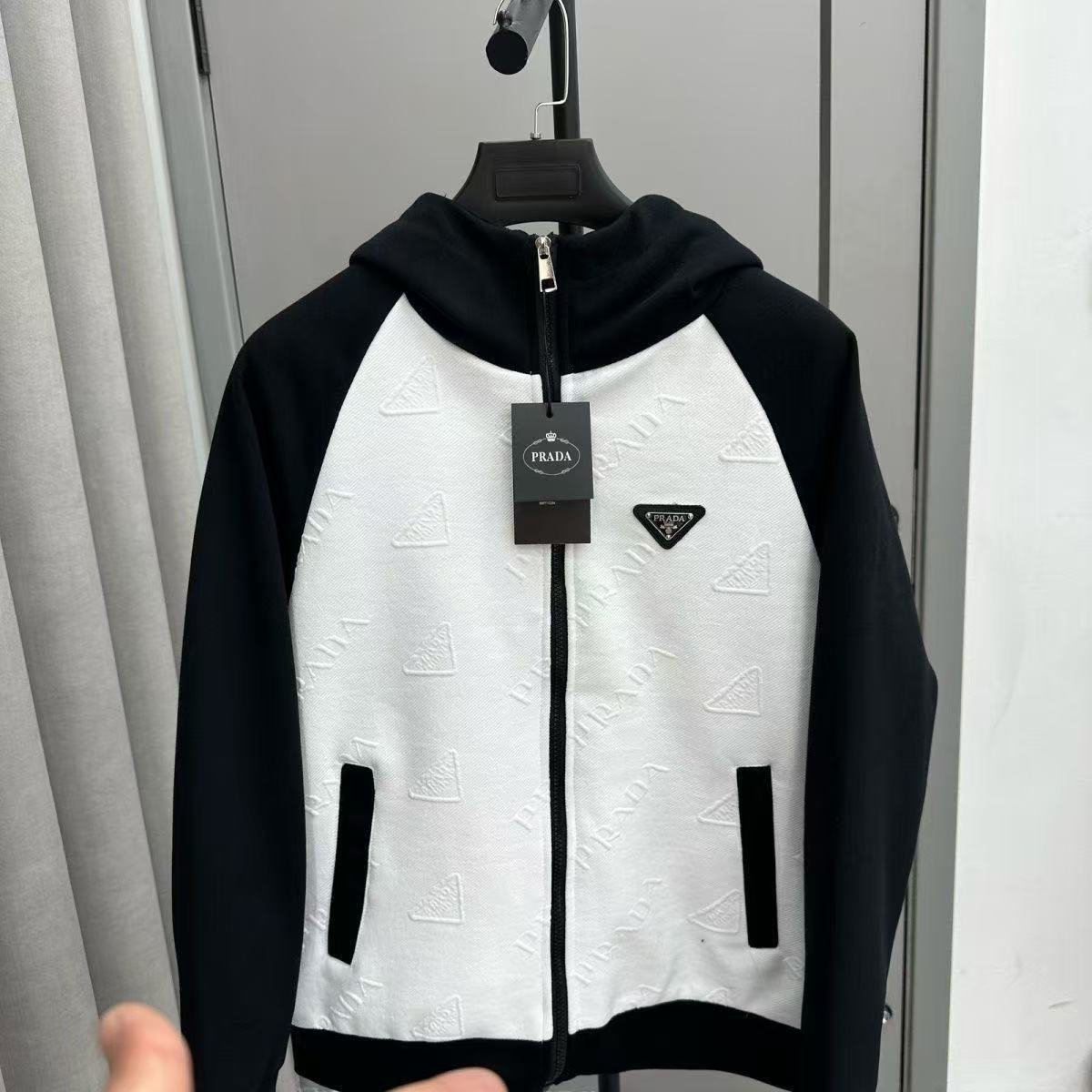 Prada Men's Hooded Jacket - Black and White Design