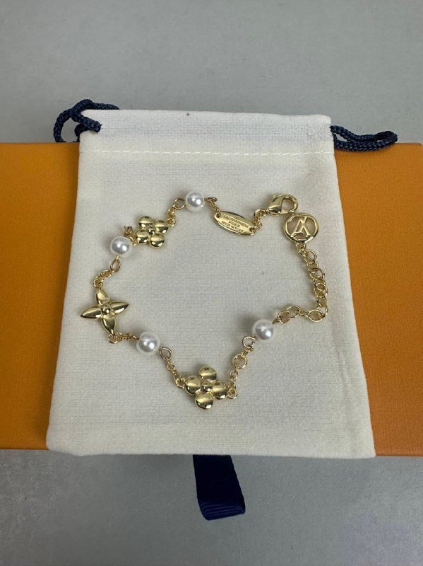 LV Monogram World Tour Bracelet Gold Pearl Chain