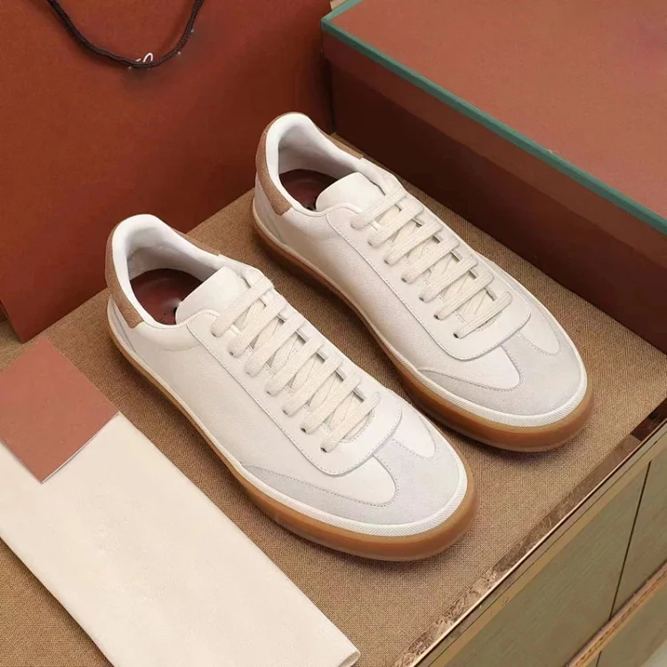 Men's White Leather Sneakers with Brown Sole - Stylish & Comfortable  