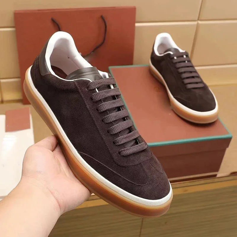 Men's White Leather Sneakers with Brown Sole - Stylish & Comfortable  