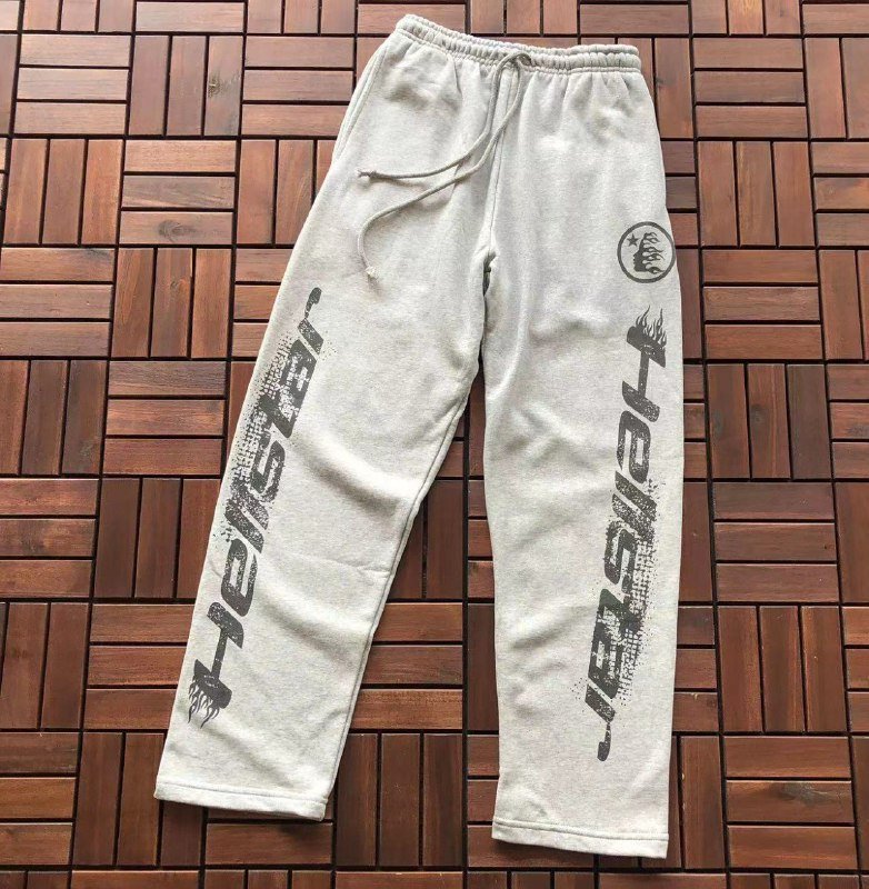 Gray Embroidered Sweatpants with Beige Stripes - Comfortable & Stylish  