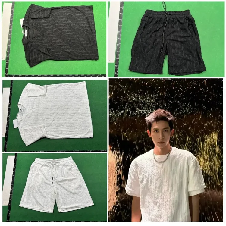 Men's White Textured T-Shirt and Shorts Set  