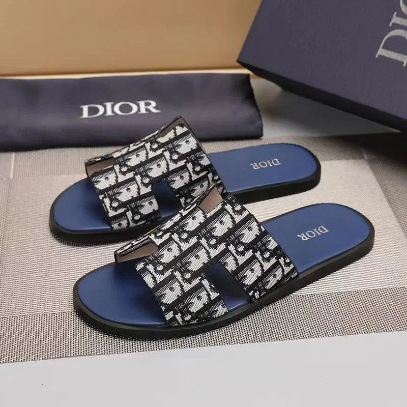 Dior Men's Black and White Monogram Slide Sandals - 109616  
